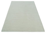 Custom Made Modern Solid Ivory Hand Tufted Wool Rug