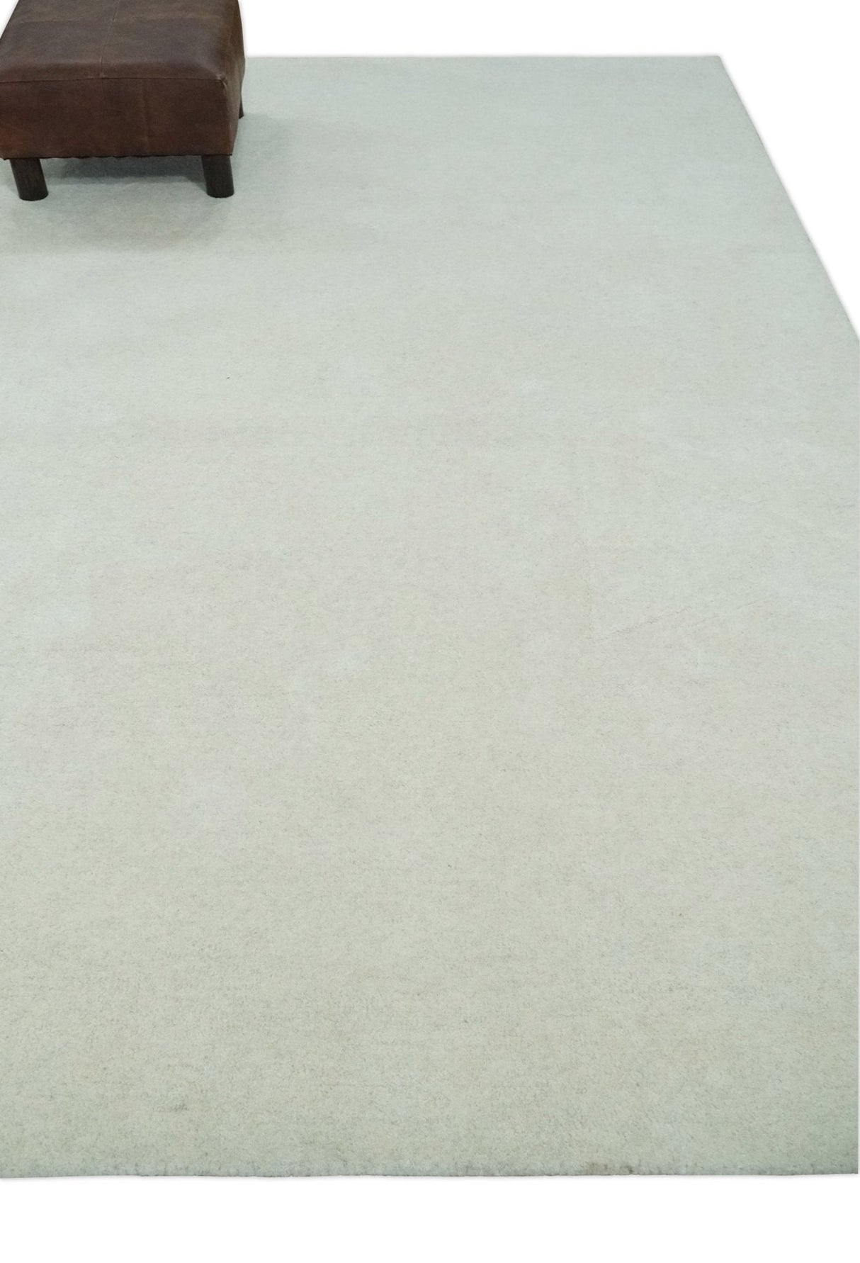 Custom Made Modern Solid Ivory Hand Tufted Wool Rug
