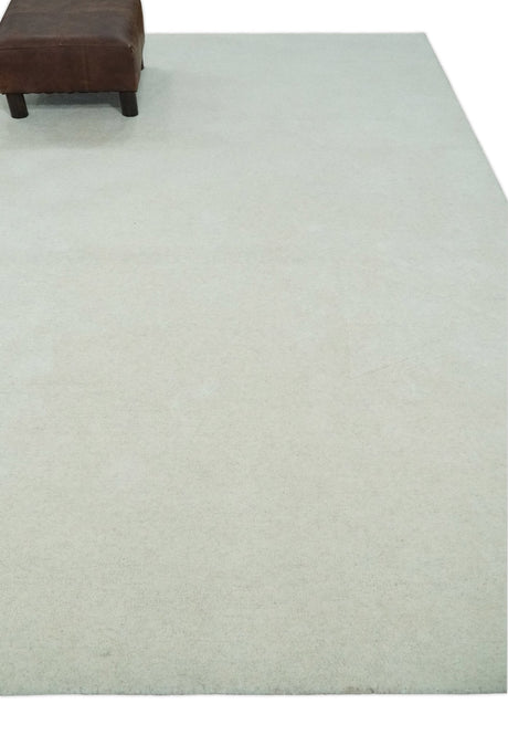 Custom Made Modern Solid Ivory Hand Tufted Wool Rug