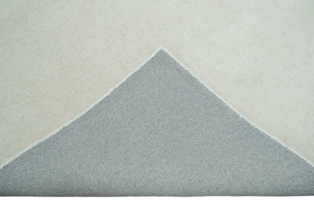 Custom Made Modern Solid Ivory Hand Tufted Wool Rug