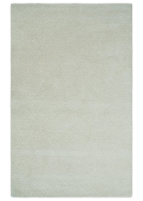 Custom Made Modern Solid Ivory Hand Tufted Wool Rug
