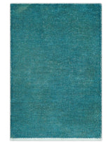 Custom Made Modern Solid Overdyed Blue Hand Knotted Wool Area Rug