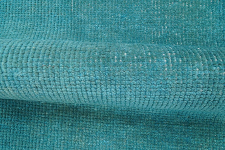 Custom Made Modern Solid Overdyed Blue Hand Knotted Wool Area Rug