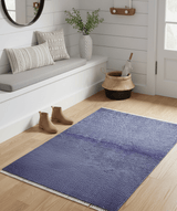 Custom Made Modern Solid Overdyed Blue Hand Knotted Wool Area Rug