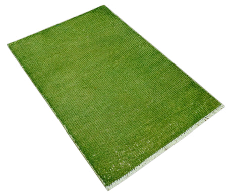 Custom Made Modern Solid Overdyed Green Hand Knotted Wool Area Rug