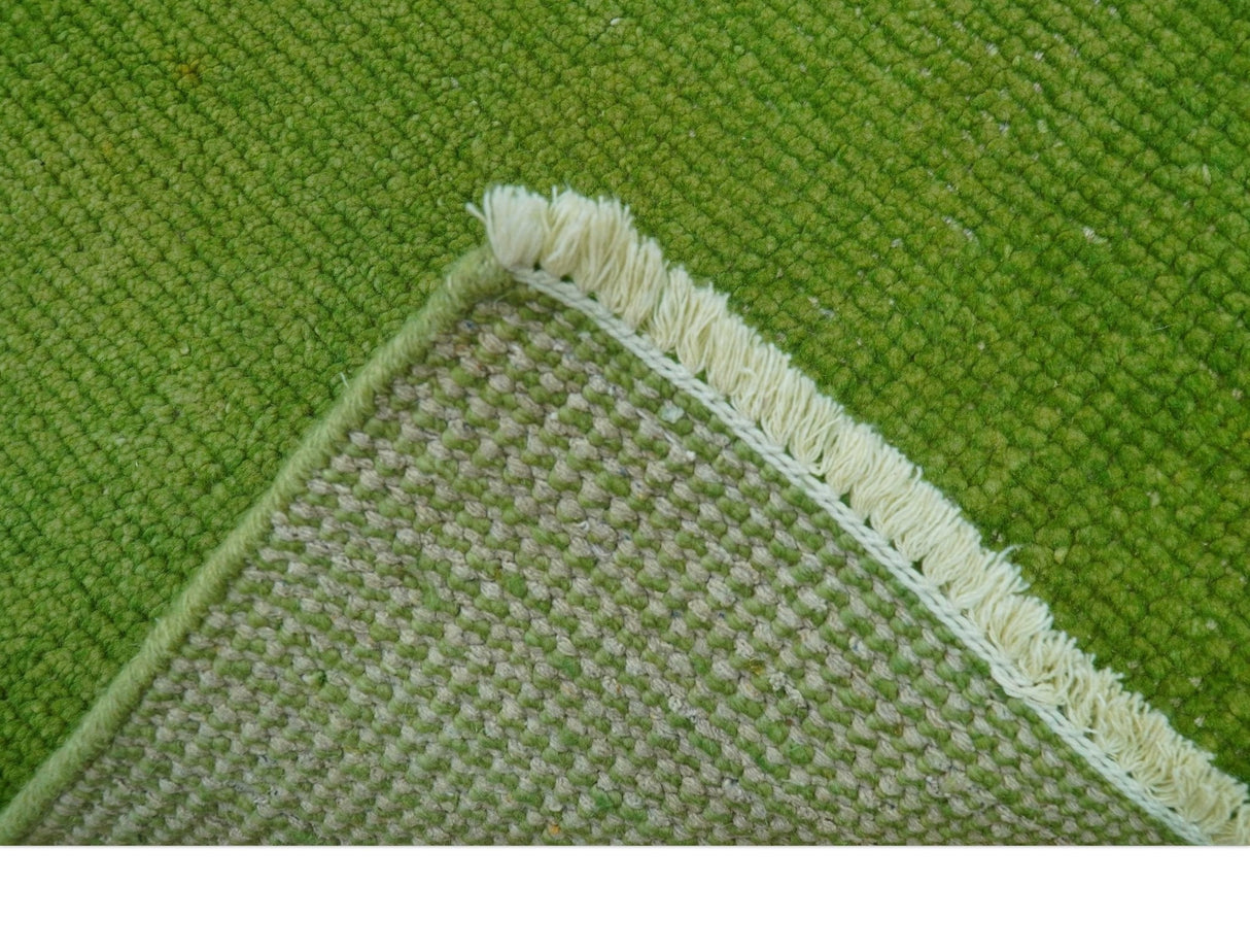 Custom Made Modern Solid Overdyed Green Hand Knotted Wool Area Rug