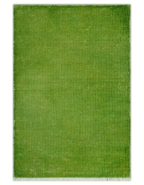 Custom Made Modern Solid Overdyed Green Hand Knotted Wool Area Rug-Area Rug-Parc Decor