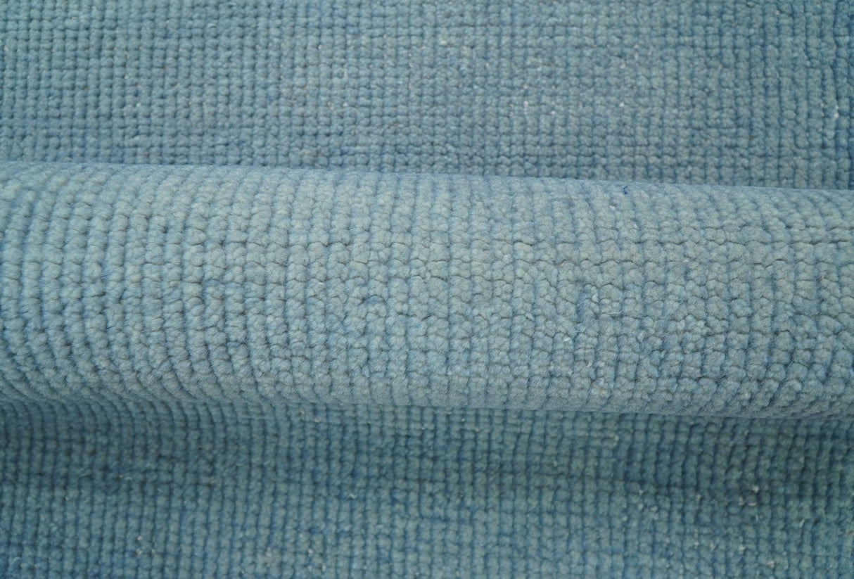 Custom Made Modern Solid Overdyed Light Blue Hand Knotted Wool Area Rug