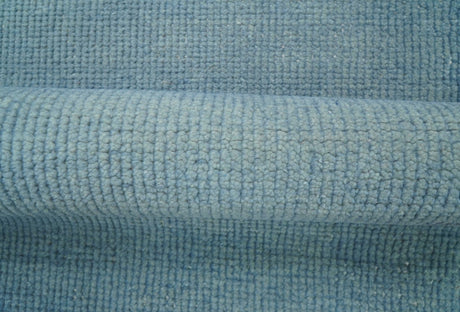 Custom Made Modern Solid Overdyed Light Blue Hand Knotted Wool Area Rug
