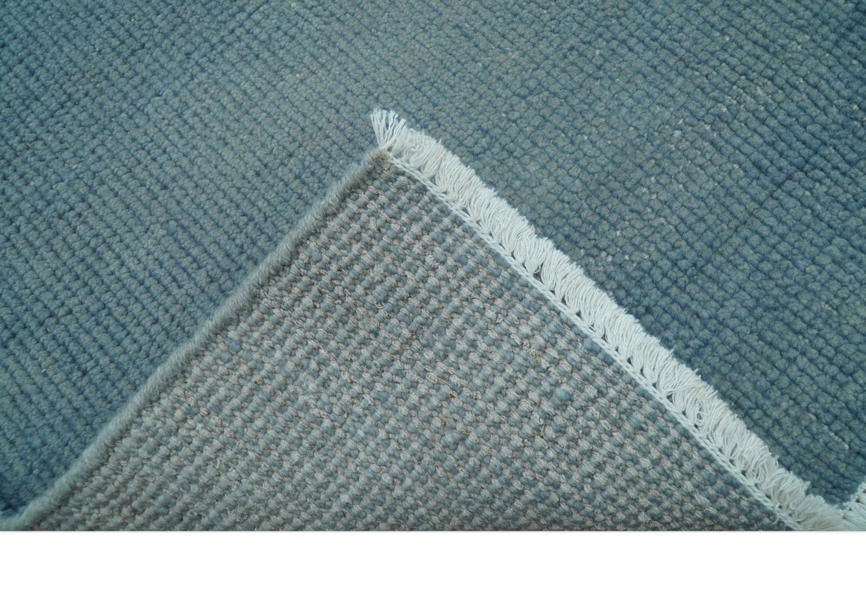 Custom Made Modern Solid Overdyed Light Blue Hand Knotted Wool Area Rug
