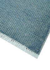 Custom Made Modern Solid Overdyed Light Blue Hand Knotted Wool Area Rug