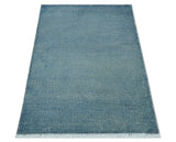 Custom Made Modern Solid Overdyed Light Blue Hand Knotted Wool Area Rug