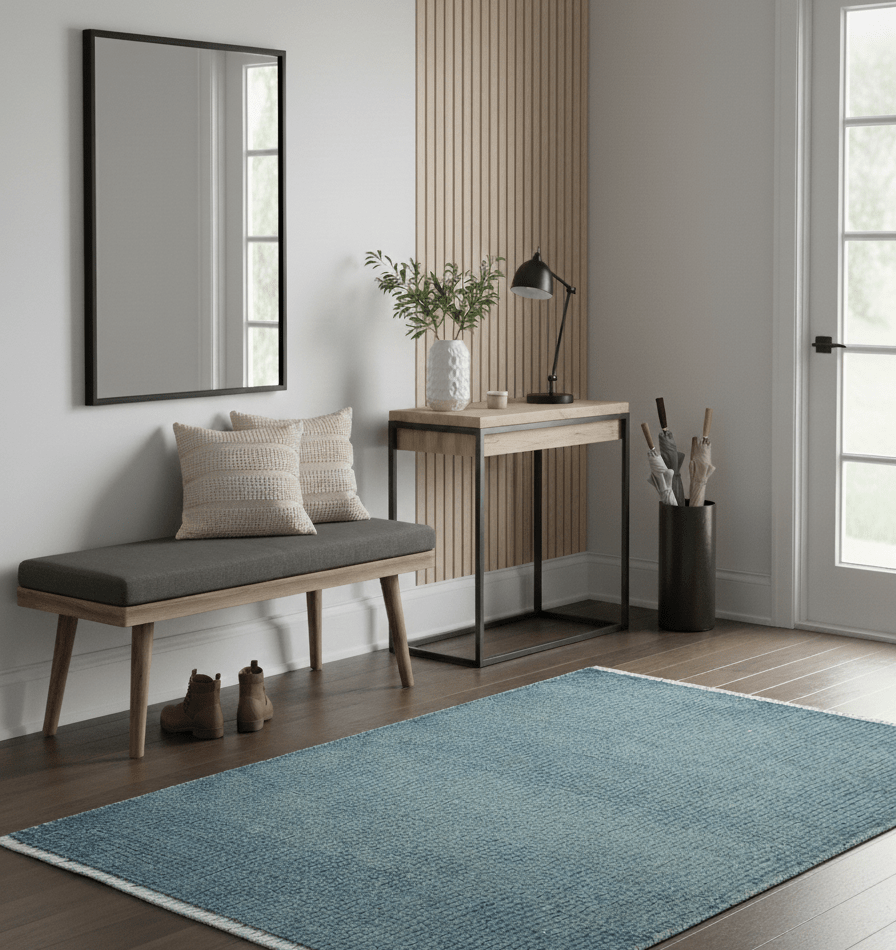 Custom Made Modern Solid Overdyed Light Blue Hand Knotted Wool Area Rug