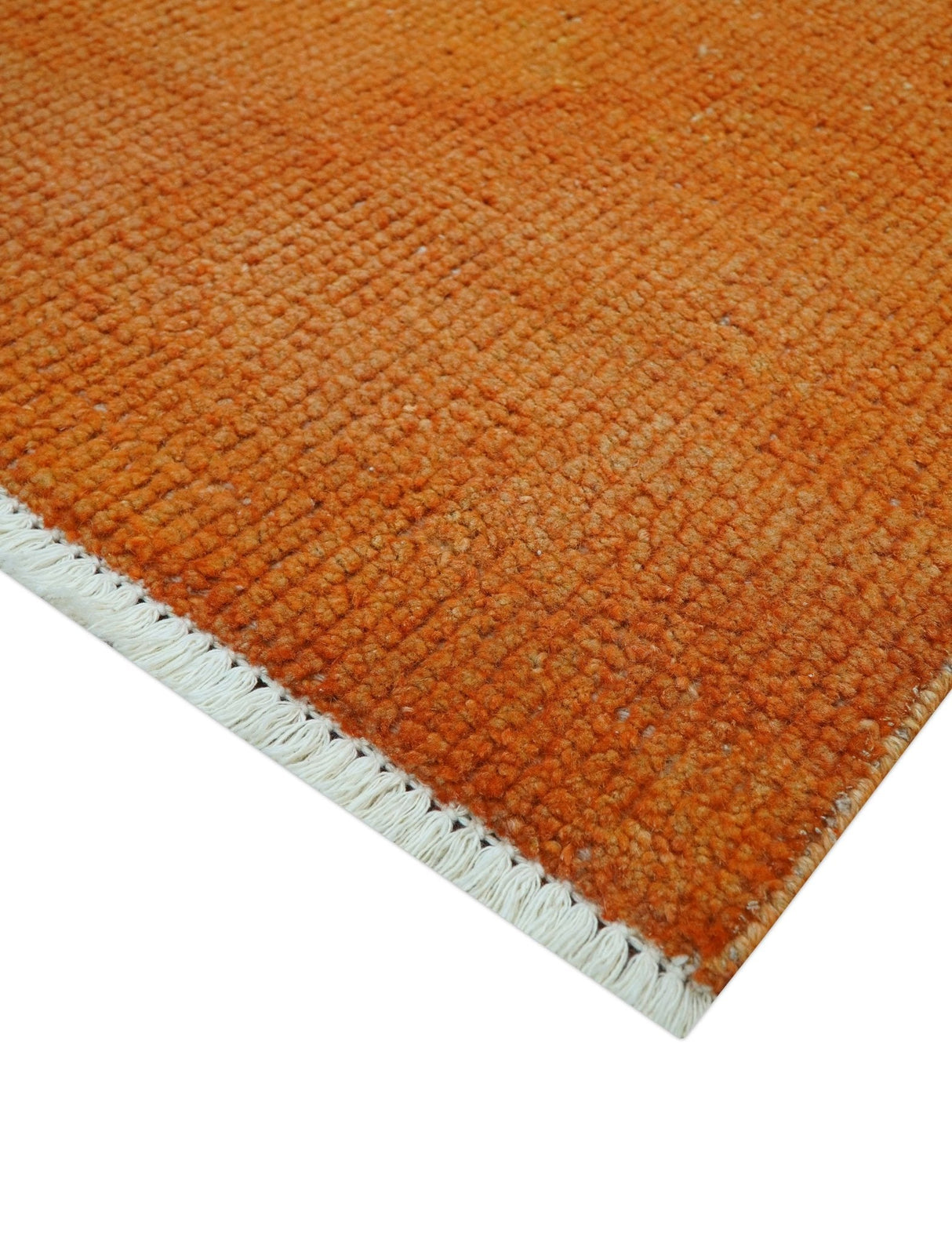 Custom Made Modern Solid Overdyed Orange Hand Knotted Wool Area Rug