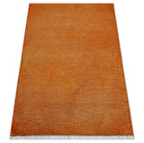 Custom Made Modern Solid Overdyed Orange Hand Knotted Wool Area Rug