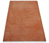 Custom Made Modern Solid Overdyed Rust Hand Knotted Wool Area Rug