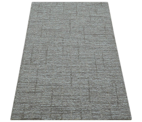 Custom Made Modern Style Brown Hand Tufted Wool Rug