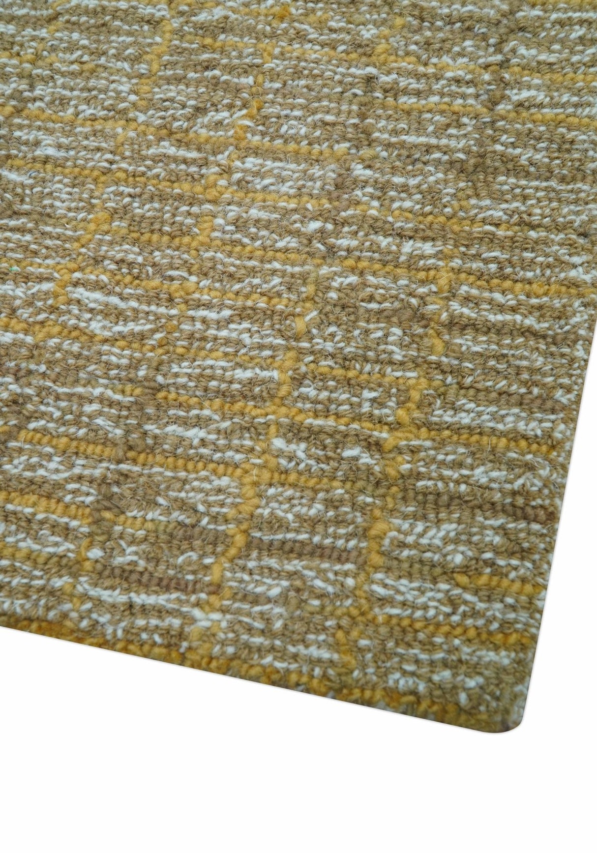 Custom Made Modern Style Hand Tufted Mustard and Brown Wool Rug