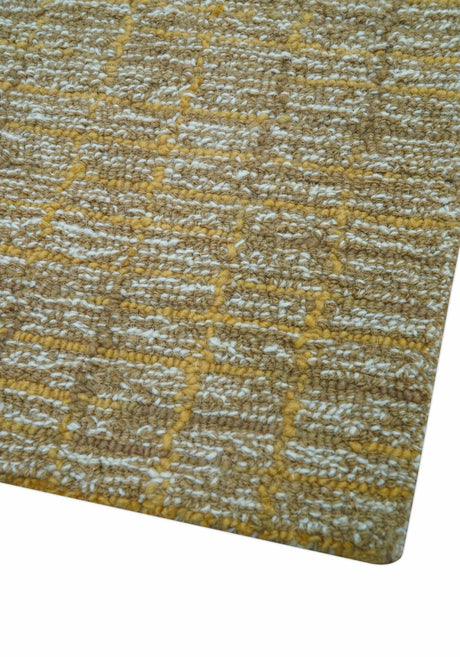Custom Made Modern Style Hand Tufted Mustard and Brown Wool Rug