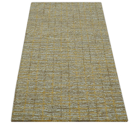 Custom Made Modern Style Hand Tufted Mustard and Brown Wool Rug