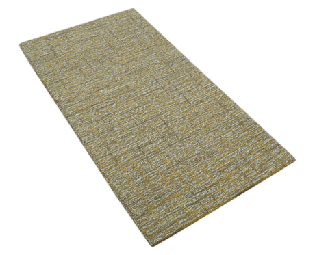 Custom Made Modern Style Hand Tufted Mustard and Brown Wool Rug