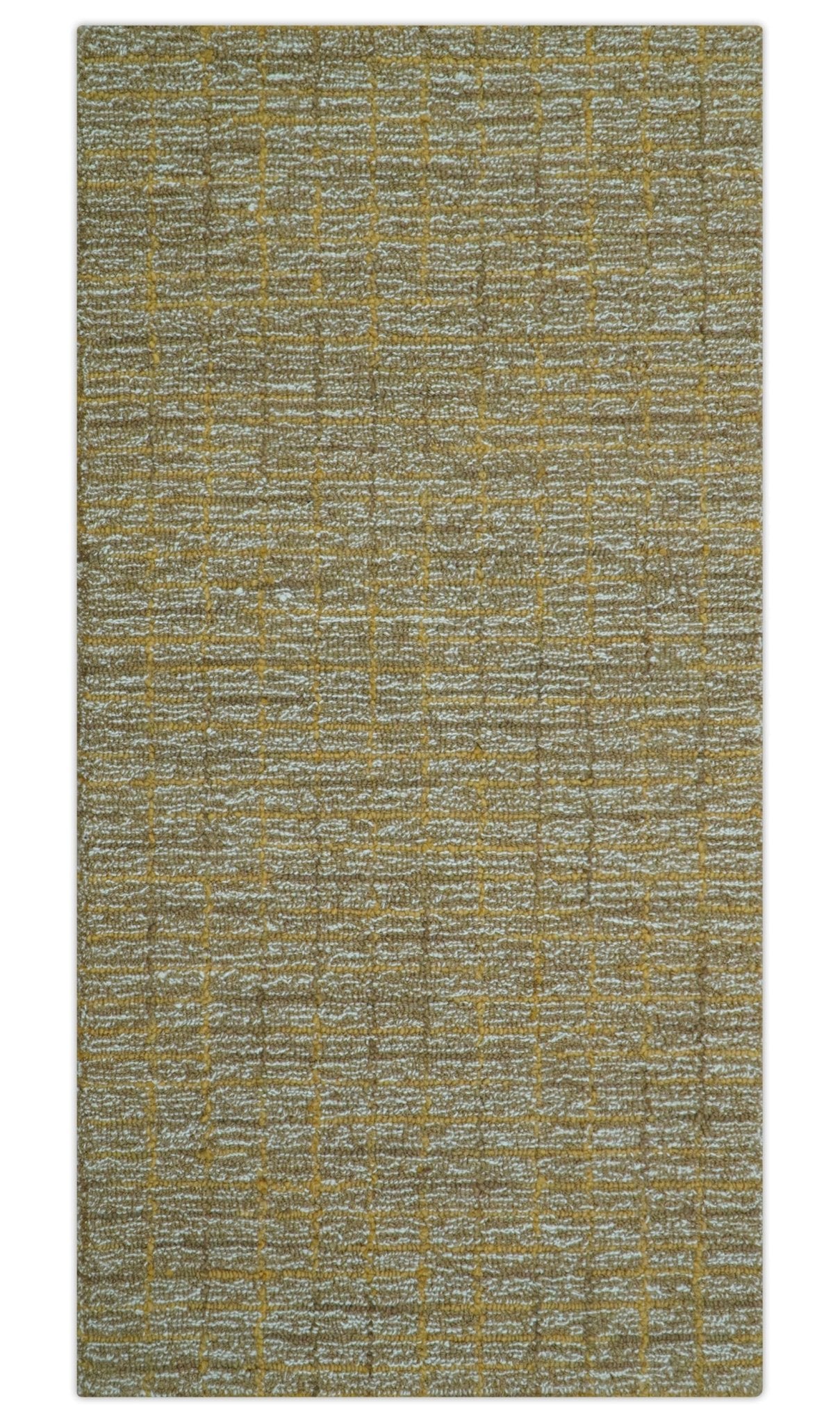 Custom Made Modern Style Hand Tufted Mustard and Brown Wool Rug
