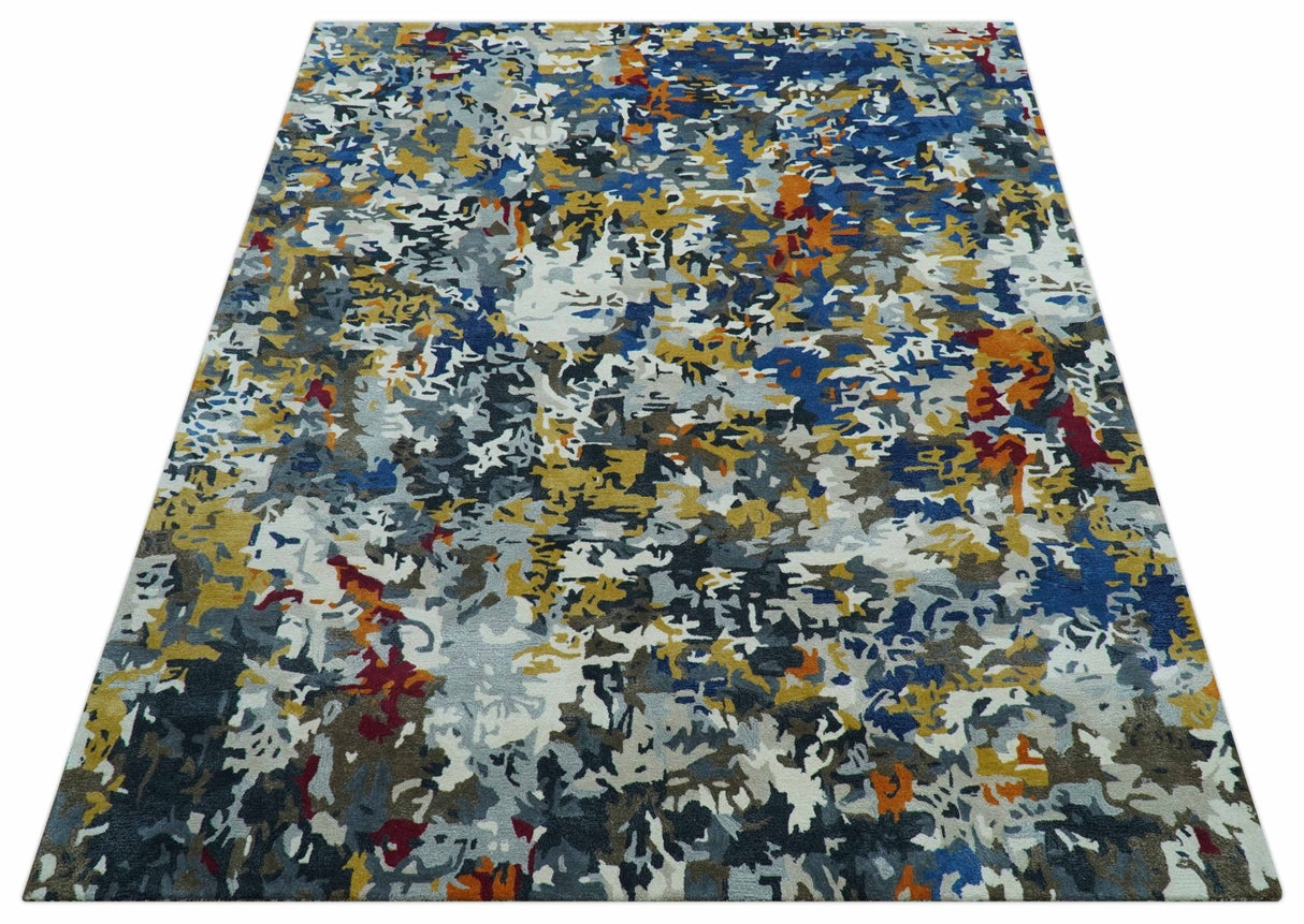Custom Made Multi-color Modern Abstract Hand Tufted Wool-Art Silk Rug