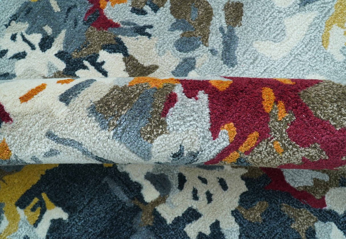 Custom Made Multi-color Modern Abstract Hand Tufted Wool-Art Silk Rug