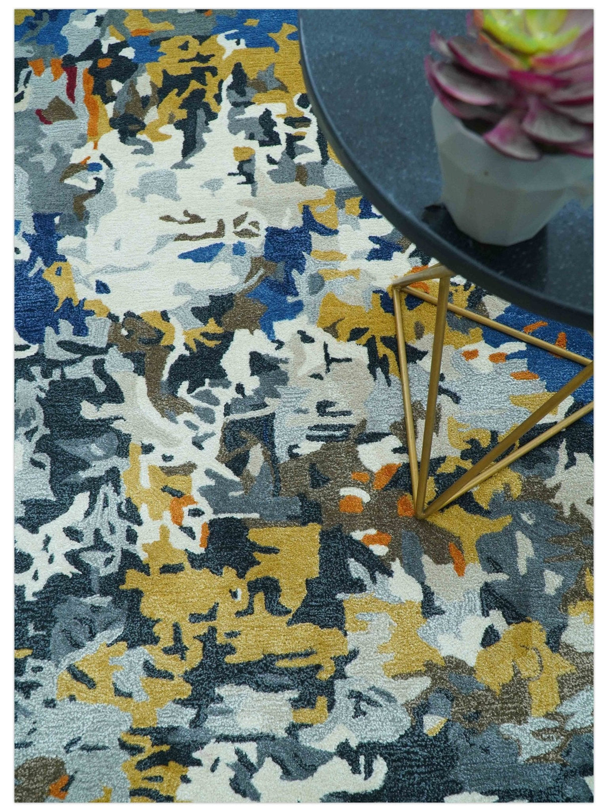 Custom Made Multi-color Modern Abstract Hand Tufted Wool-Art Silk Rug