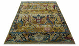 Custom Made Mustard and Teal transitional Dragon Oushak wool area rug