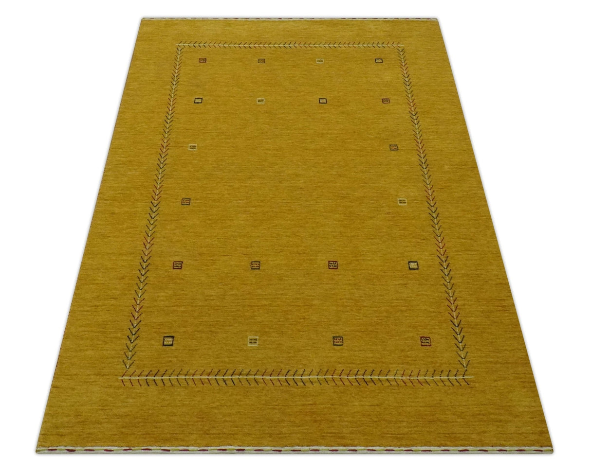 Custom Made Mustard Modern Tribal Design Wool Area Rug