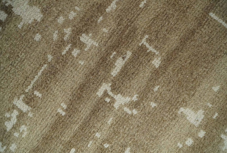 Custom Made Neutral Earthy Brown and Beige Chic Hand Knotted Natural Wool Minimal Area rug