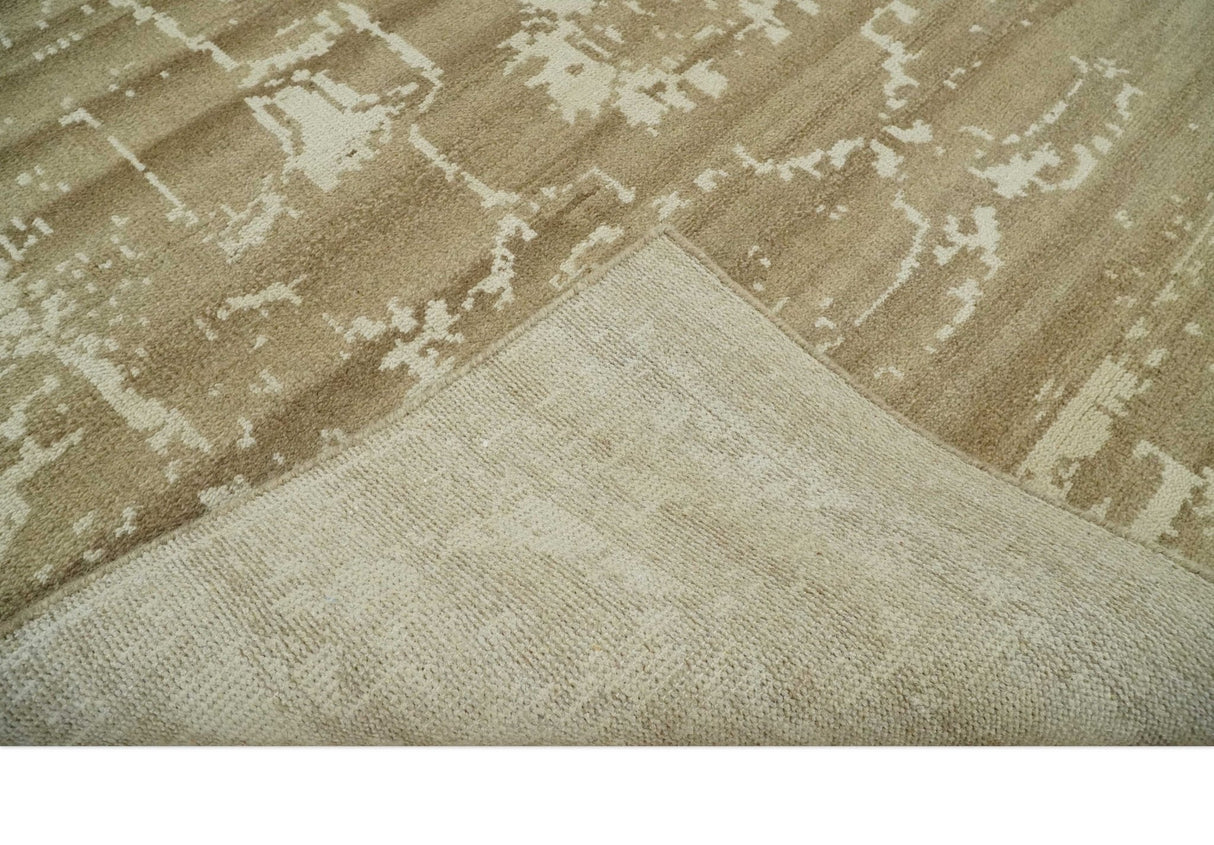 Custom Made Neutral Earthy Brown and Beige Chic Hand Knotted Natural Wool Minimal Area rug-Area Rug-Parc Decor