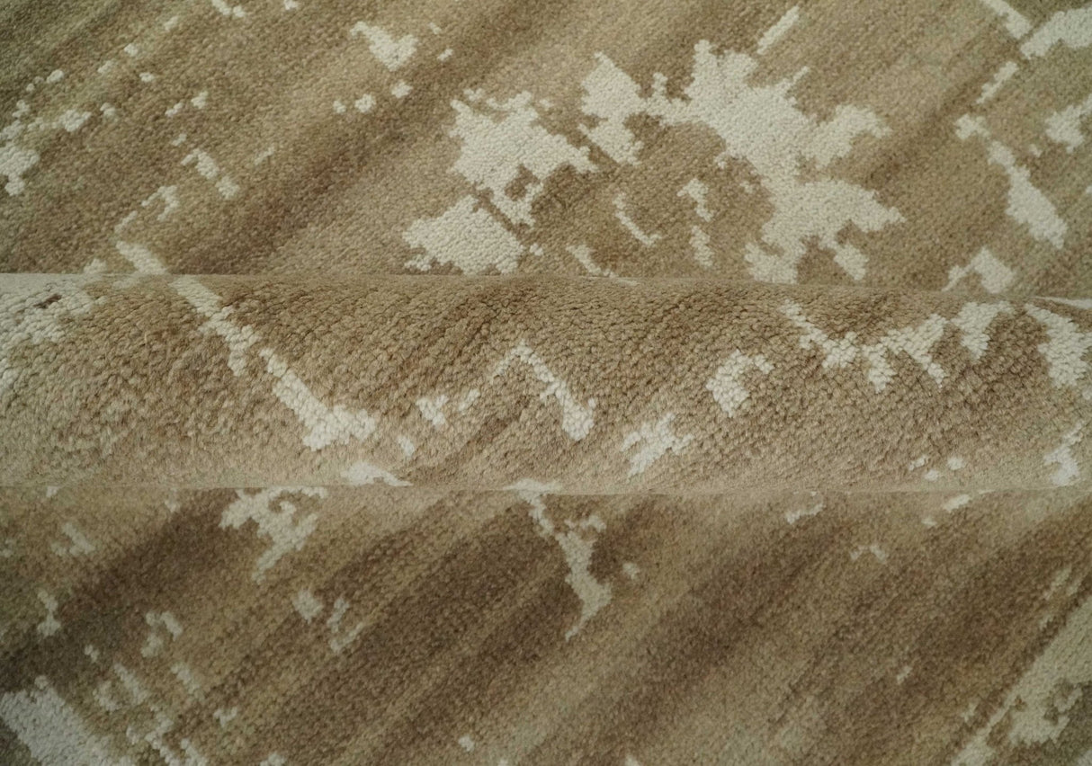 Custom Made Neutral Earthy Brown and Beige Chic Hand Knotted Natural Wool Minimal Area rug-Area Rug-Parc Decor