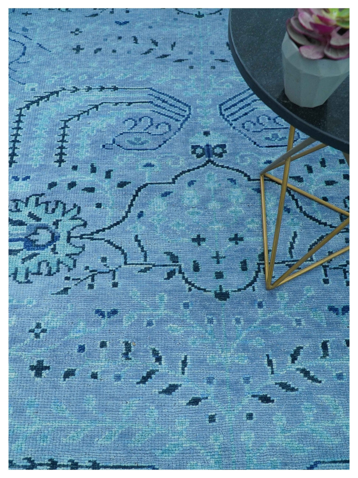 Custom Made Oriental Design Blue Hand Knotted Wool Rug