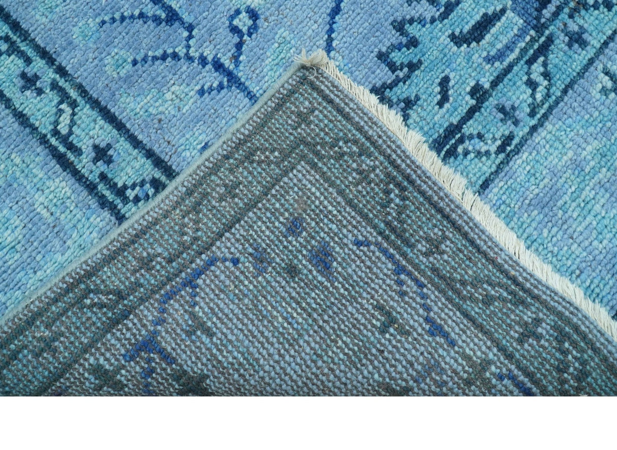 Custom Made Oriental Design Blue Hand Knotted Wool Rug