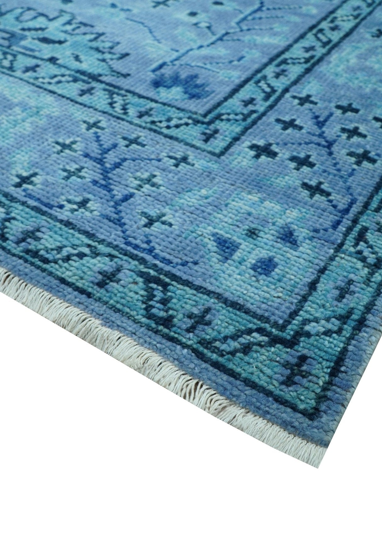 Custom Made Oriental Design Blue Hand Knotted Wool Rug