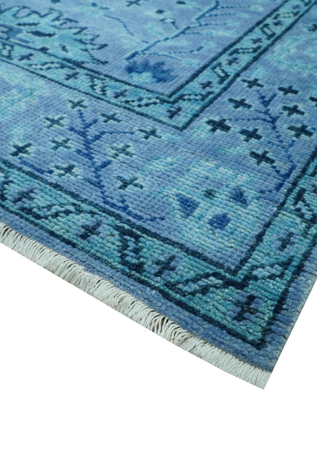 Custom Made Oriental Design Blue Hand Knotted Wool Rug