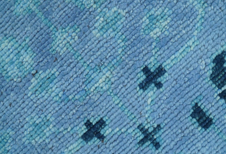 Custom Made Oriental Design Blue Hand Knotted Wool Rug