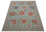 Custom Made Oriental Uzbek Design Floral Beige Hand Tufted Wool Area Rug