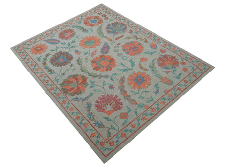 Custom Made Oriental Uzbek Design Floral Beige Hand Tufted Wool Area Rug