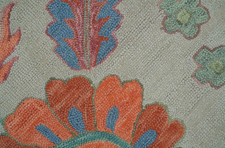 Custom Made Oriental Uzbek Design Floral Beige Hand Tufted Wool Area Rug
