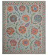 Custom Made Oriental Uzbek Design Floral Beige Hand Tufted Wool Area Rug