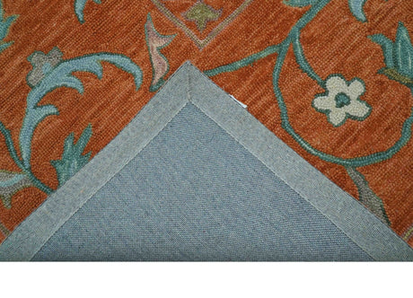 Custom Made Oriental Uzbek Design Floral Rust Hand Tufted Wool Area Rug