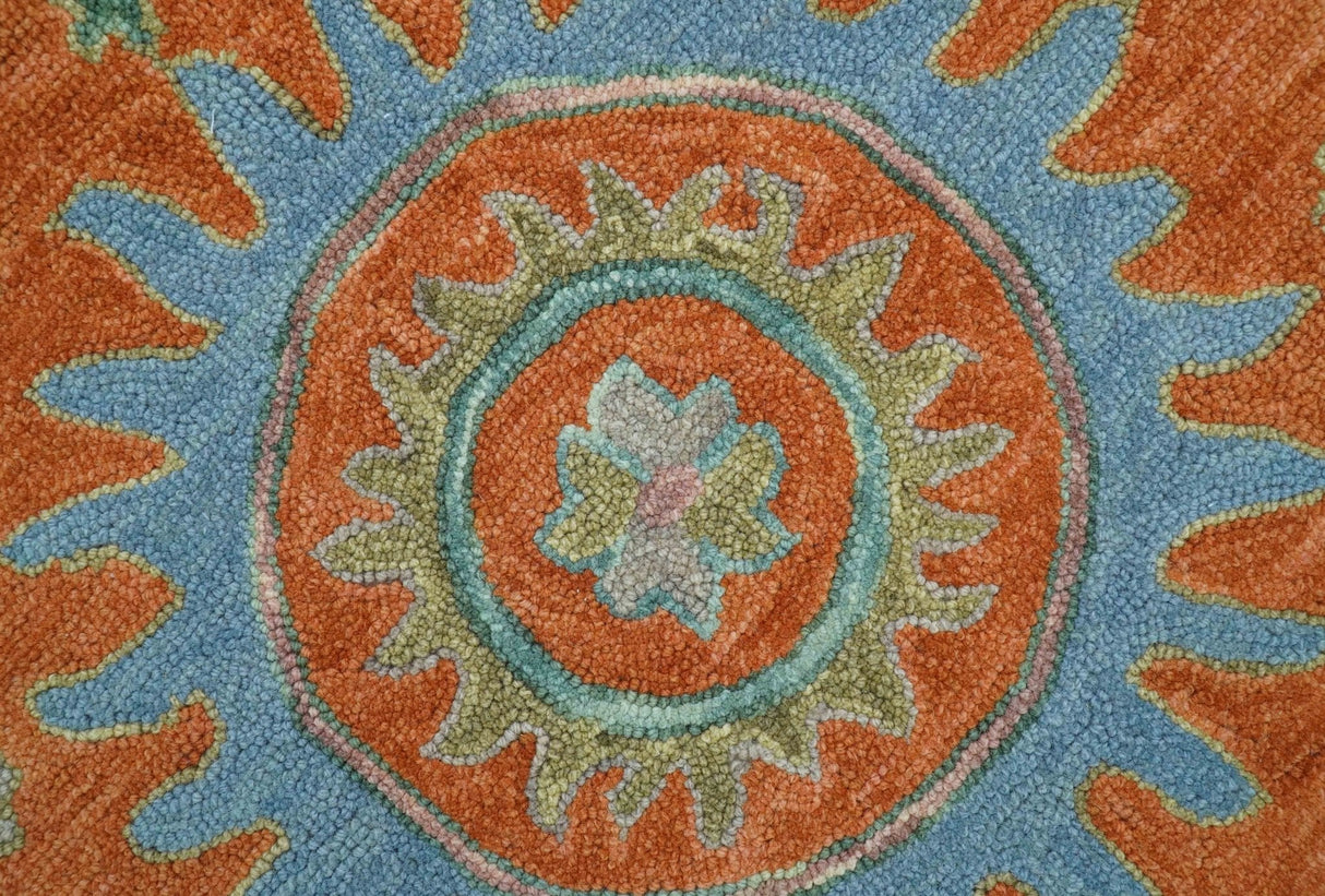 Custom Made Oriental Uzbek Design Floral Rust Hand Tufted Wool Area Rug
