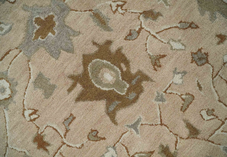 Custom Made Oushak Design Tufted Peach, Ivory and Olive Traditional Rug
