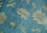 Custom Made Oushak Hand Knotted Blue and Beige Traditional Wool Rug