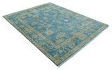 Custom Made Oushak Hand Knotted Blue and Beige Traditional Wool Rug