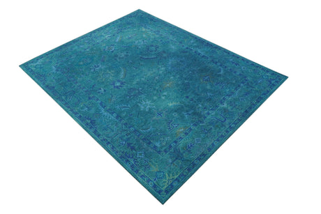 Custom Made Overdyed Traditional Oushak Blue Hand Tufted Wool Area Rug