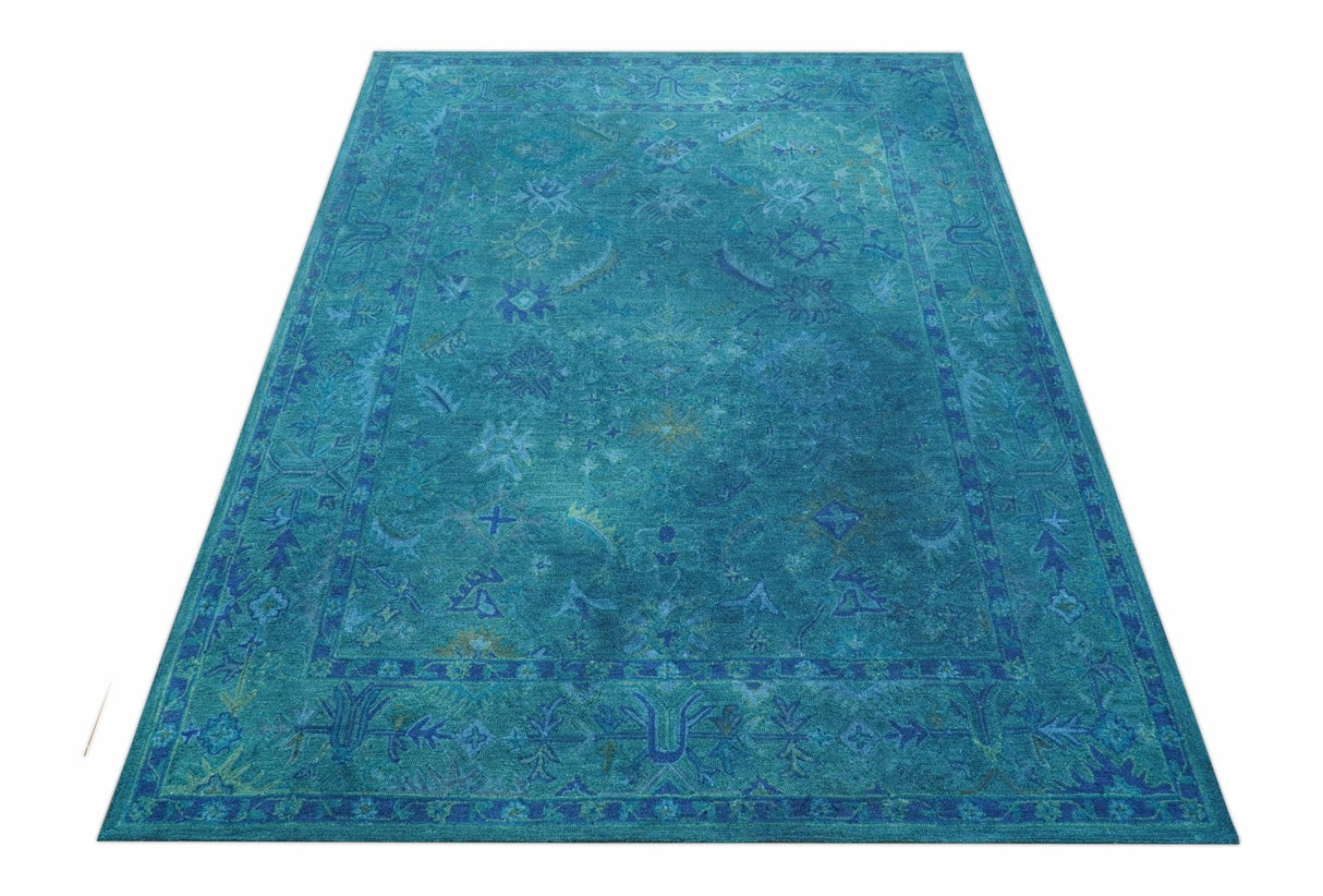Custom Made Overdyed Traditional Oushak Blue Hand Tufted Wool Area Rug